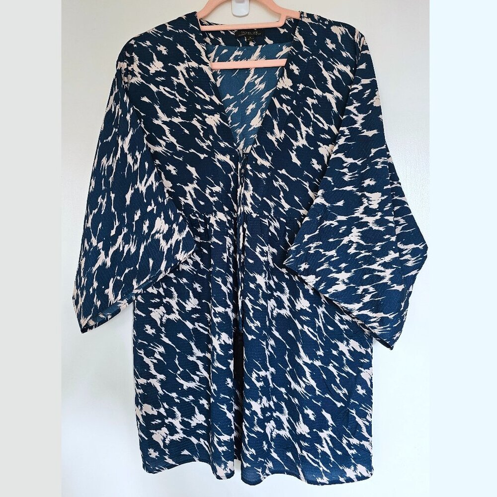 Rachel Zoe for A Pea In The Pod  V-Neck Maternity Tunic Blouse, S, Blue & Cream